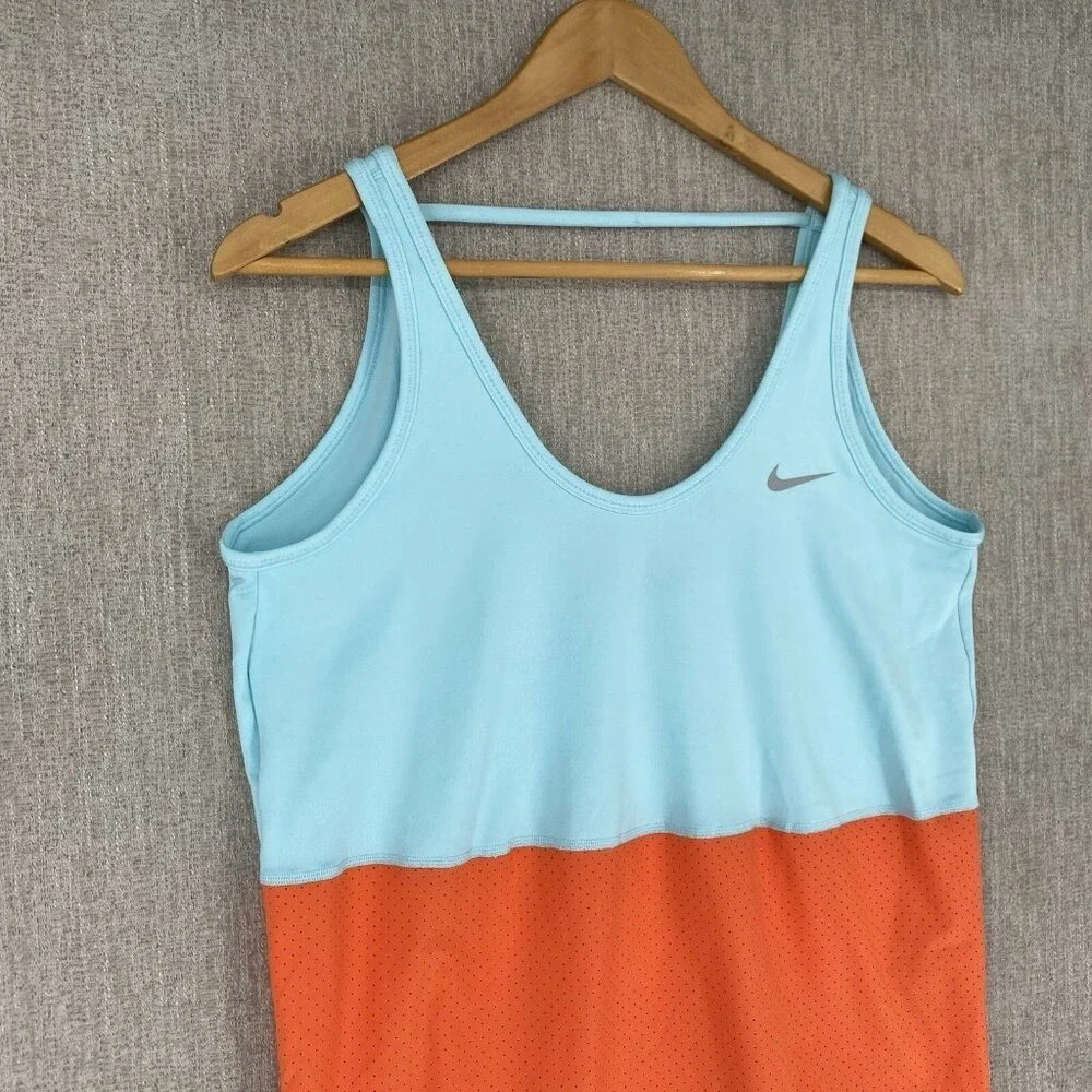 Nike Dri-FIT Colorblock Tank Top Women Large Blue Orange Mesh Back Activewear